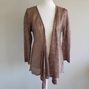 NEW Belldini Copper Sequined Cardigan Waterfall Size S Mesh Open Front Sparkle